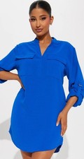 Womens FashionNova Jennifer Mini Shirt Dress Stretch Blue Large NWT