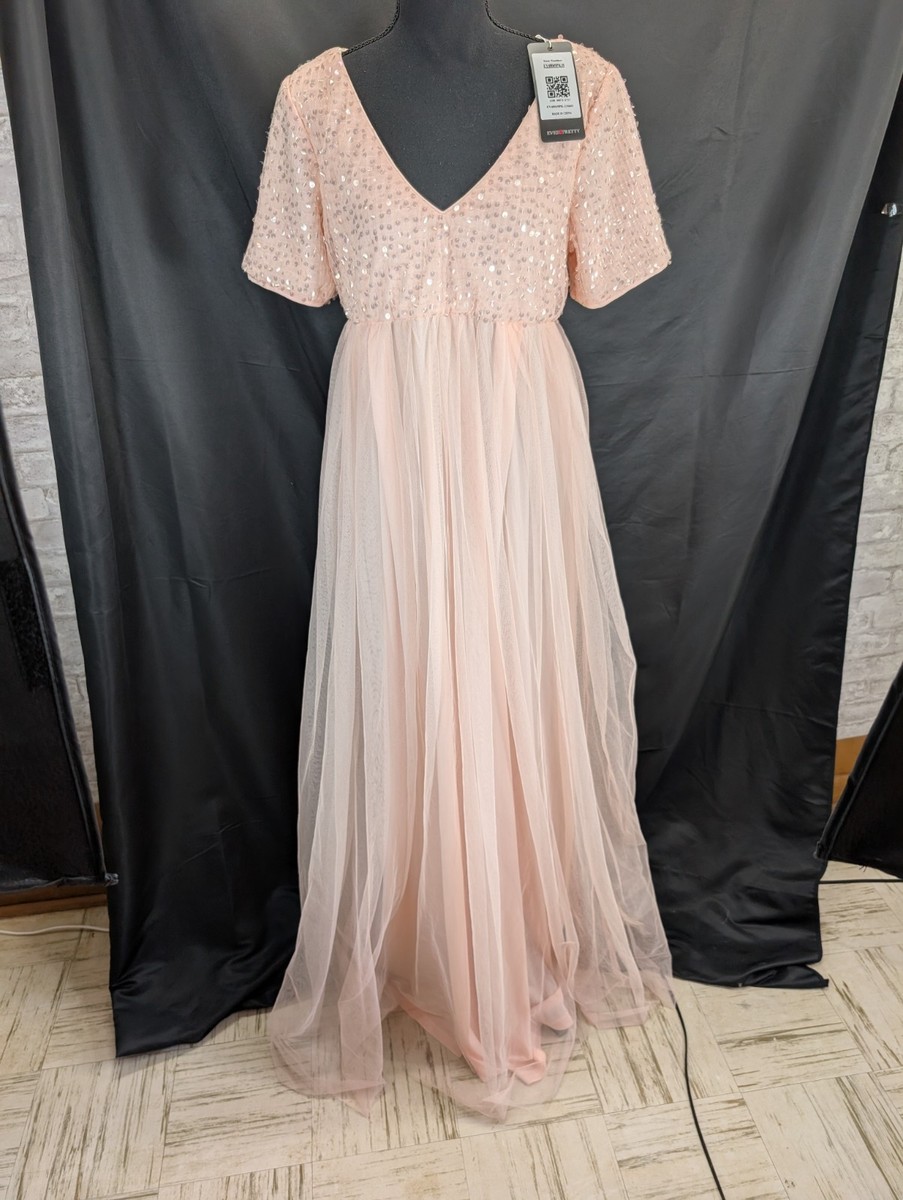 fitted lace wedding dress Momyknows Sequin Tulle Splicing Long Sleeve Party Gown Photoshoot Maternity Baby Shower Maxi Dress Champion / M main image 1
