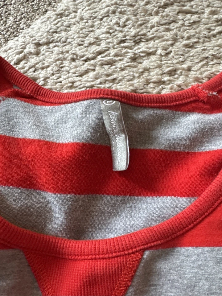 Hanna Andersson Womens M Dress Orange Gray Stripe French Terry Waist Tie - Image 3 of 4