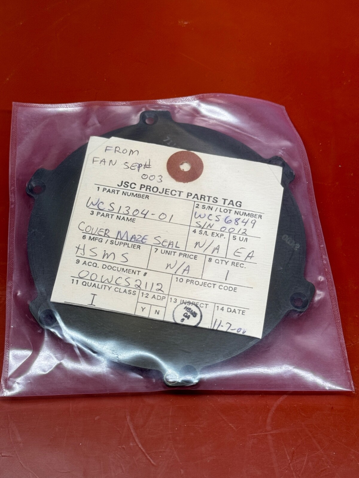 NASA Hamilton Standard Shuttle Artifact, Waste Collection System Cover SN 0012