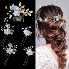 5Piece Women's Wedding Floral Bridal Hairpin Crystal Hair Clip Accessories Set