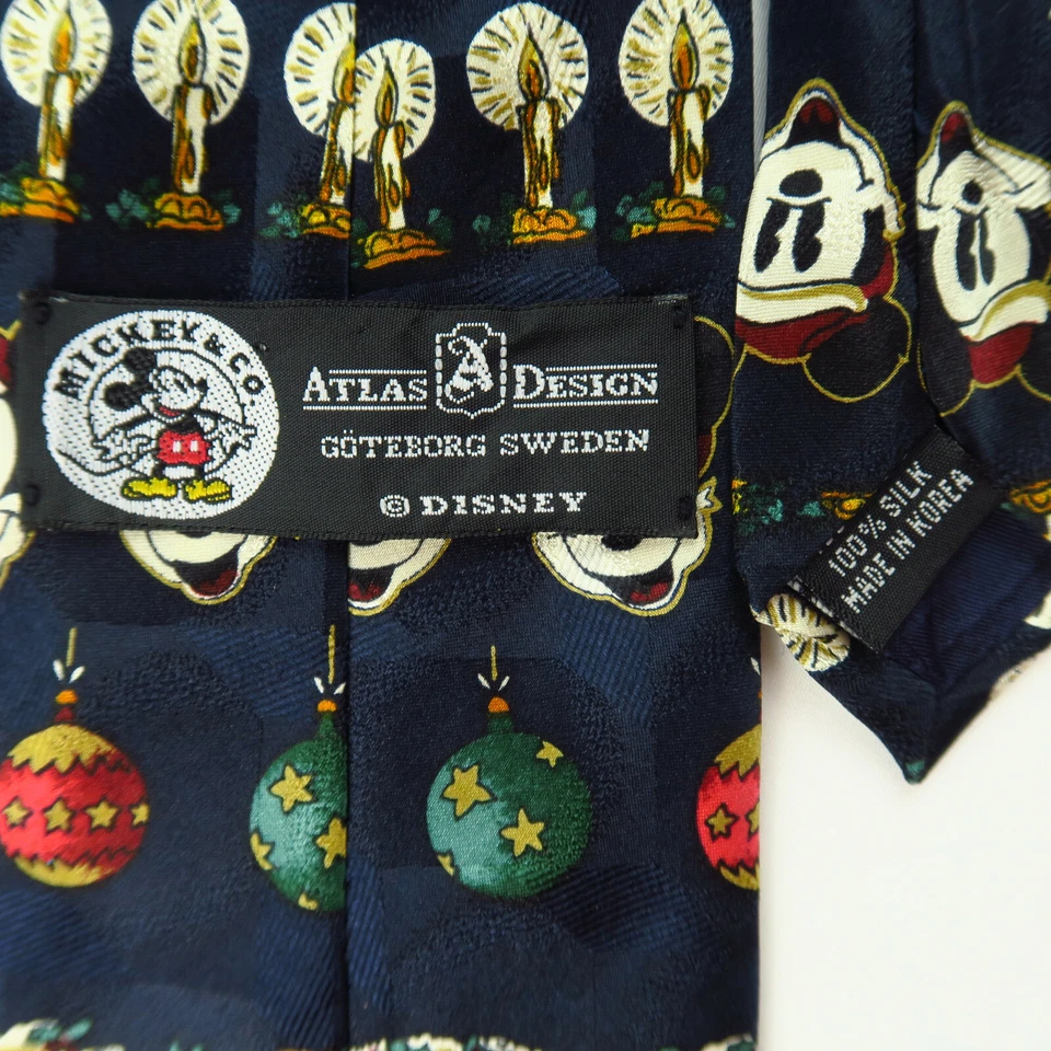 Atlas Design Goteburg Sweden Mickey Mouse Christmas Tie Blue Red Green Candles - Image 3 of 4