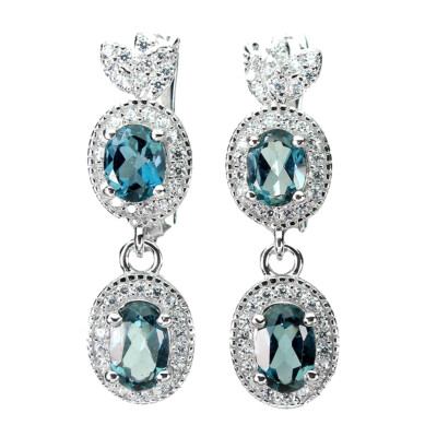 925 Sterling Silver Earrings Oval London Blue Topaz 6x4mm Gemstone ...