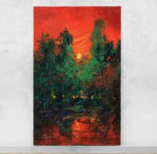 Sunset landscape Original painting IMPRESSIONISM Oil on panel by A. Onipchenko