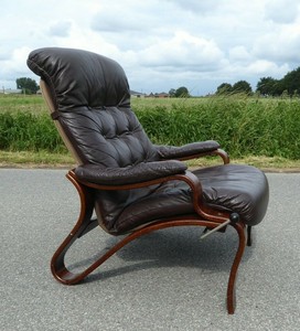 Mid Century Danish Adjustable Lounge Chair Bentwood Plywood Brown Simi Leather Ebay