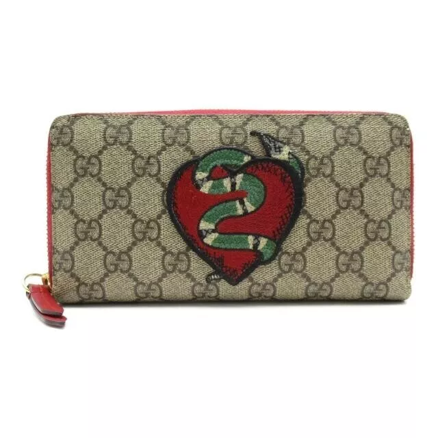 Gucci Snake Print GG Supreme Zip Around Wallet for Men