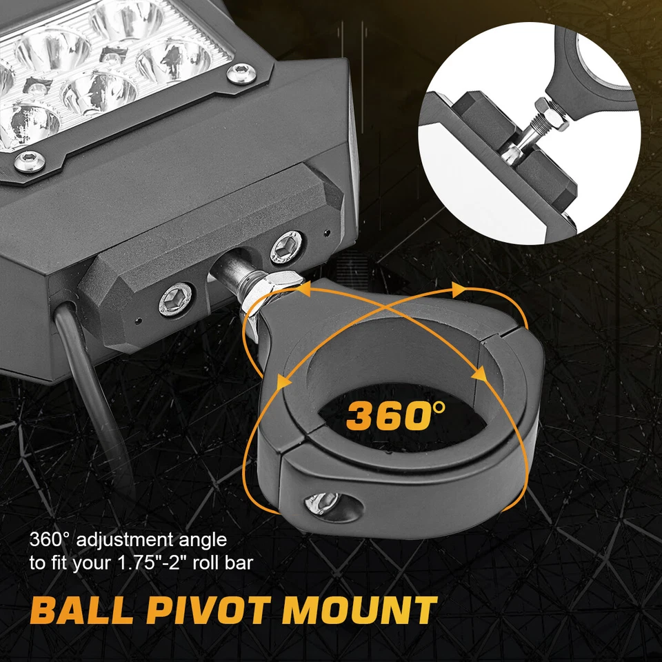 UTV Rear View Side Mirrors with LED Rock Light for Yamaha YXZ1000R 2016-2025 - Image 2 of 4