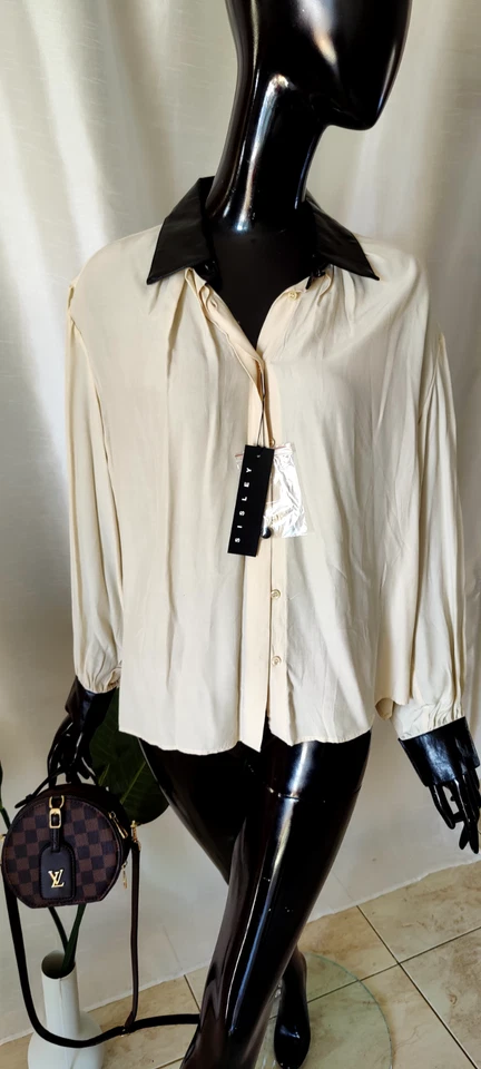 Leisure вошь кнопки рубашка SISLEY кремовый песок бежевый цвет M размер кожаные манжеты - Изображение 3 из 4