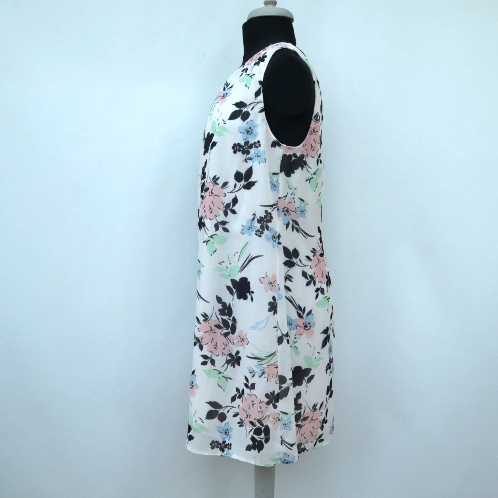 OFF WHITE Abito estivo tubino panna bianco sporco floreale float UK 16 completamente foderato nuovo senza etichette