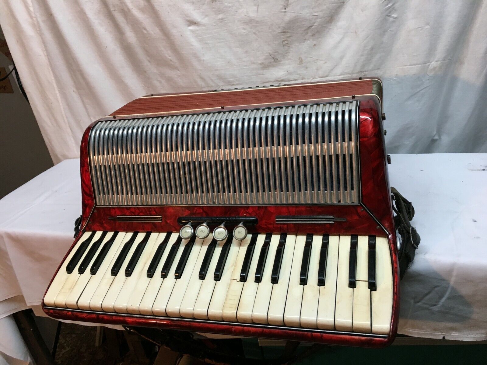 Vintage Marino  CastelFidardo professional accordion Red Cracked Ice 1950s