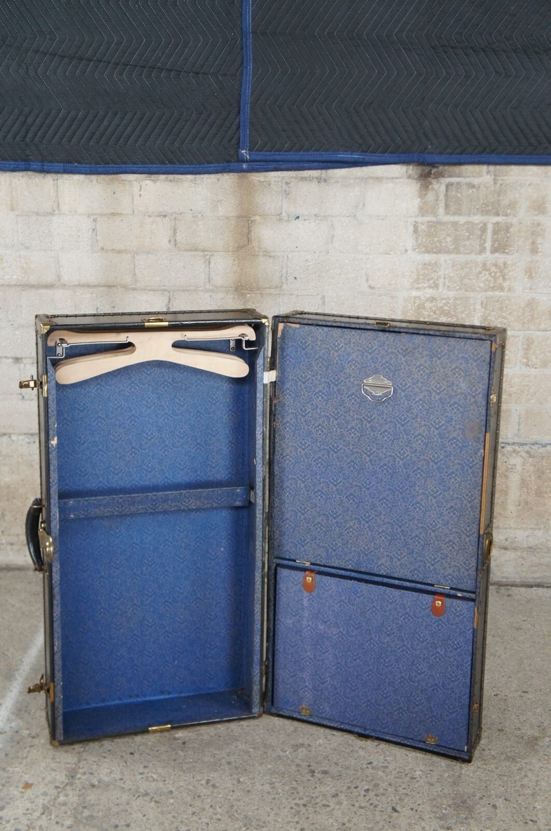 Antique Excelsior Black Steamer Wardrobe Cabin Trunk Suitcase