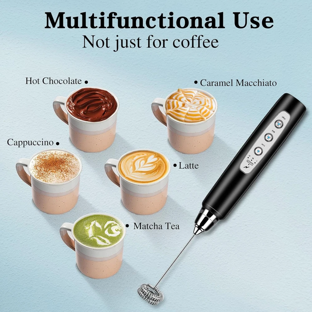 Milk Frother Handheld with Stand Electric Whisk 3 Speed Adjustable Drink Mixer