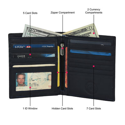 Leatherboss Genuine Leather RFID Blocking Bifold Wallet For Men - Credit Card Holder