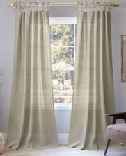 No. 918 Bethany Curtain Linen Blend Beige Sheer Textured Tie Top Panel New