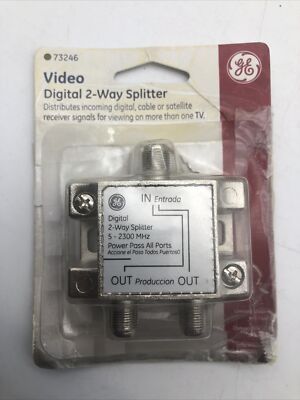 GE 73246 Digital Video Splitter 2-Way 5-2300 MHZ Power Pass All Ports