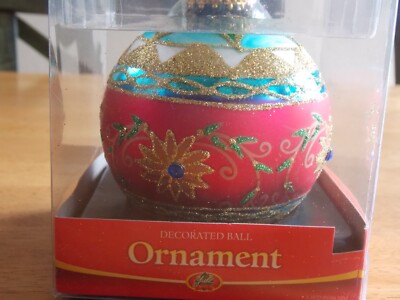 New Rite Aid Christmas Glass Glitter Decorated Ball Ornament
