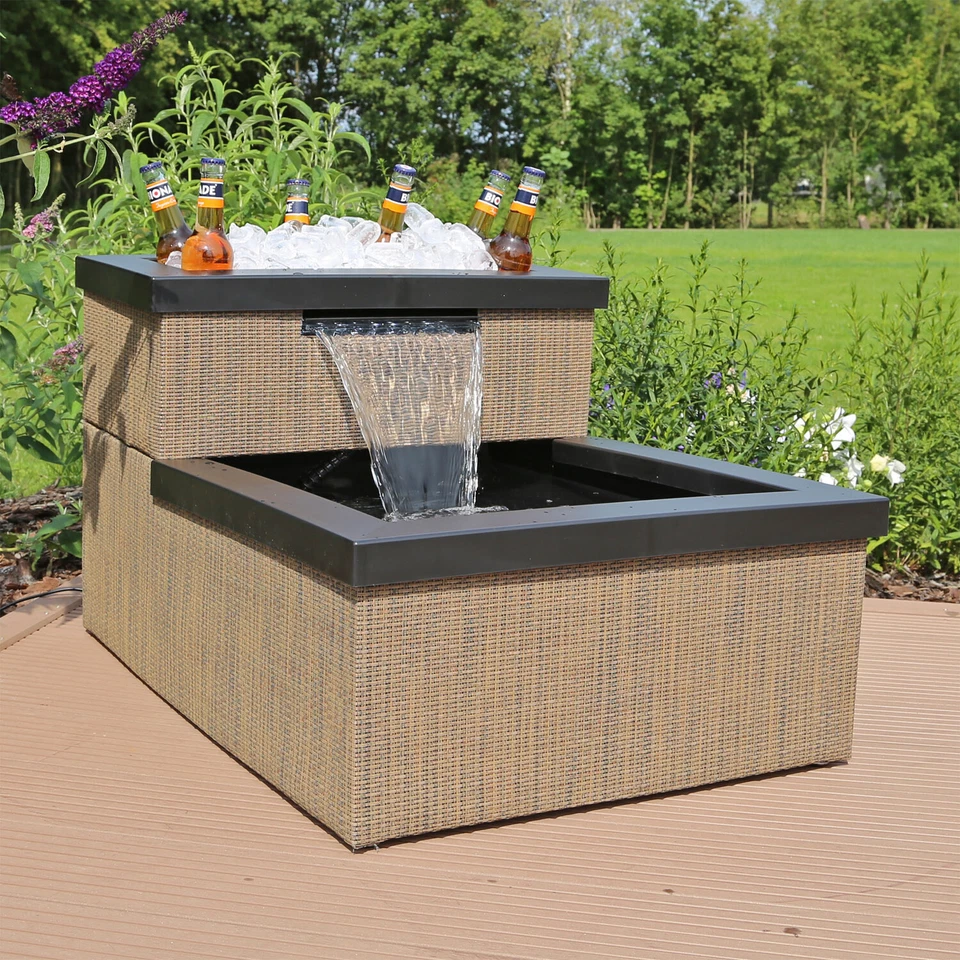 Terrassenteich Miniteich Wasserfall LED Beleuchtung Polyrattan Hochteich Garten - Bild 3 von 4