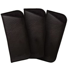 Calabria PU Flat Soft Eyeglass Case 3 PACK-BLACK Syn.Leather Felt Lined NO CLIP