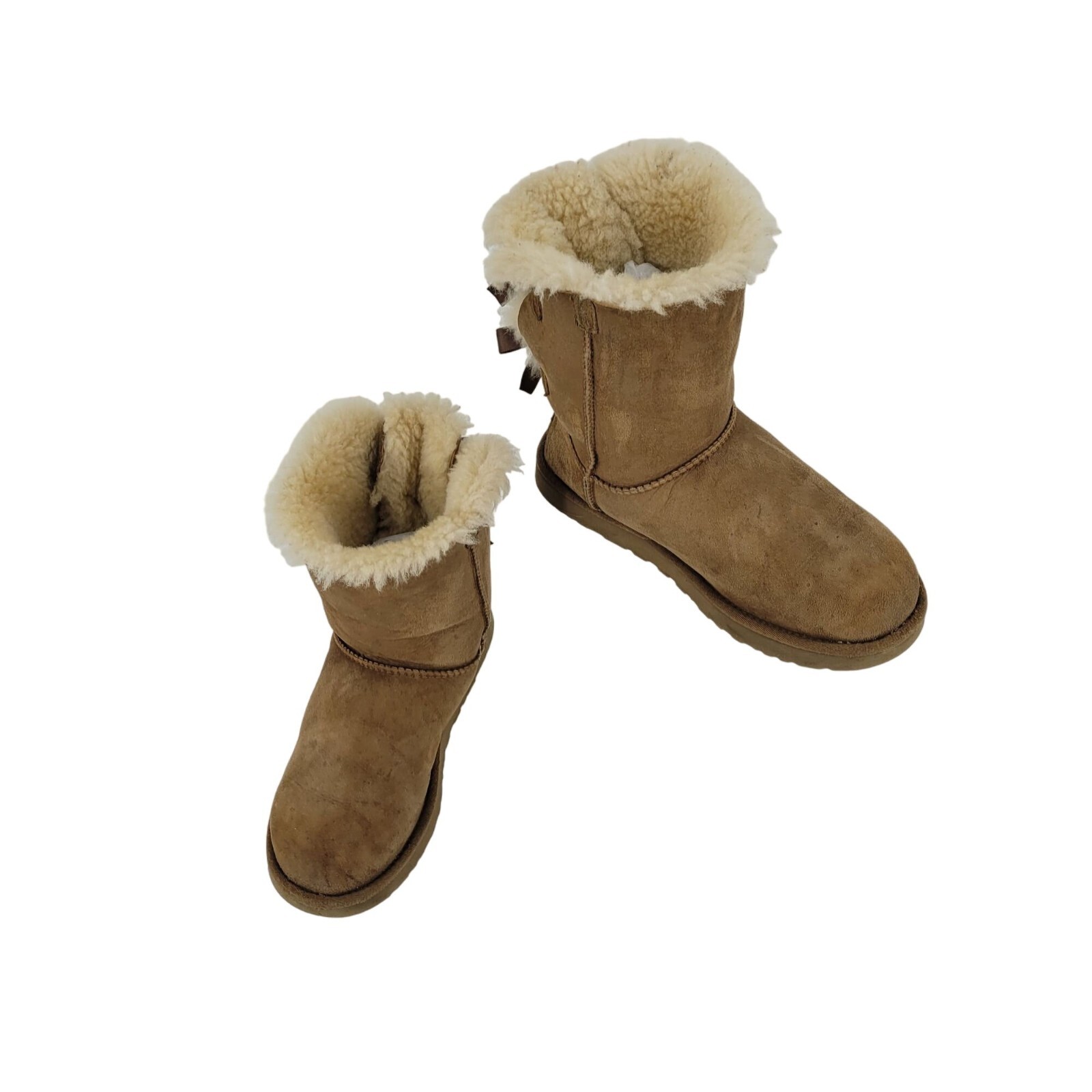 UGG Australia Bailey Bow II Leather Boots 8 Chestnut Shearling Lined 1016225