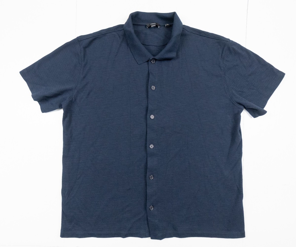 Vince Shirt Mens 2XL XXL Blue Button Down Short Sleeve Variegated Jacquard  Adult