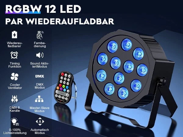 Par Can Light RGB 12LED Battery DMX Stage Lighting DJ Disco Party Show Club - Image 3 of 4