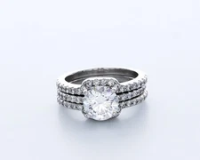 2.3CT Lab-Created Diamond D/VS1 Round 14K White Gold Classic Side-Stone Ring Set