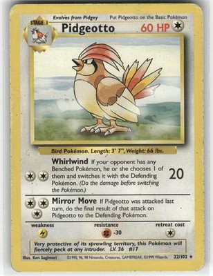 Pidgeotto Rare Base Set 022/102 LP