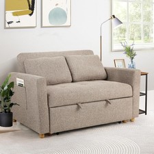 Convertible Sofa Bed, Linen Fabric Sleeper Couch Pull Out Bed 2-Seater Loveseat 