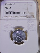1943 D 1c Lincoln Steel Wheat Cent NGC MS 64 