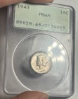 1941 MERCURY SILVER DIME GRADED PCGS MS65 OGH OLD RATTLER HOLDER
