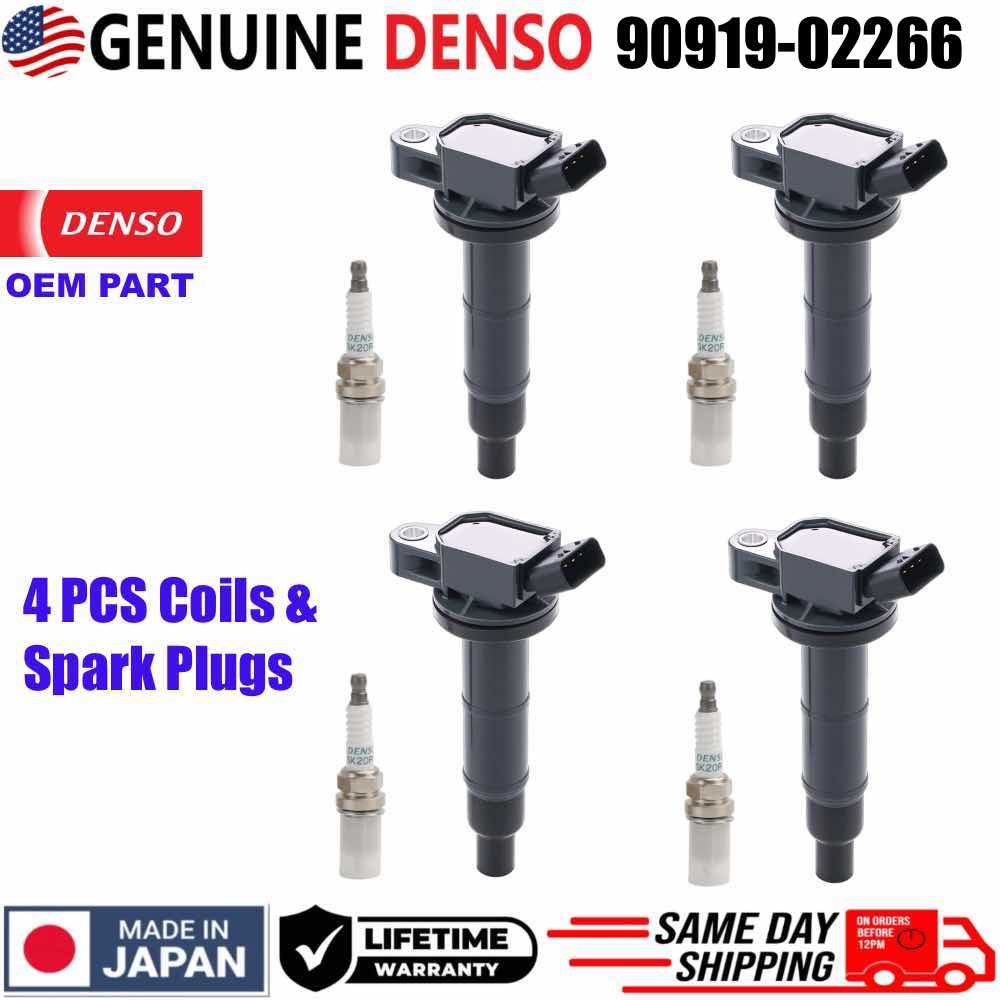 4x Denso Ignition Coil  OEM Spark Plug OEM For 2001-2012 Toyota Lexus Scion I4