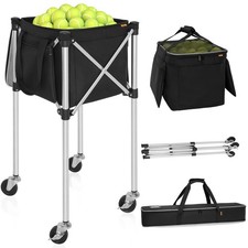 Foldable Tennis Ball Cart Holds 180 Balls Wheeled Tennis Ball Hopper Sports T...