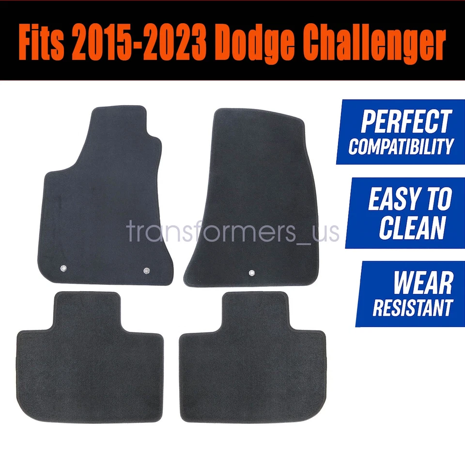 For 2015 2016 2017-2023 Dodge Challenger Front Rear Floor Mats Carpet Black New - Image 2 of 4