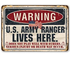 Warning US Army Ranger Metal Sign Patriotic Military Wall Art Home Decor