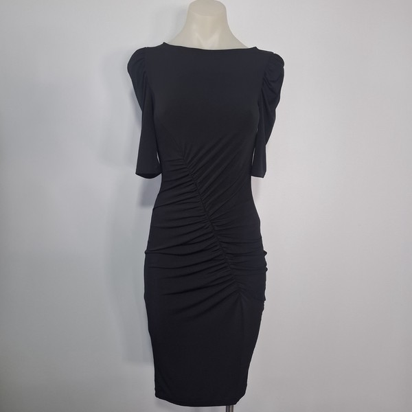 Dorothy Perkins Black Ruched Bodycon Dress Size 6 Stretch