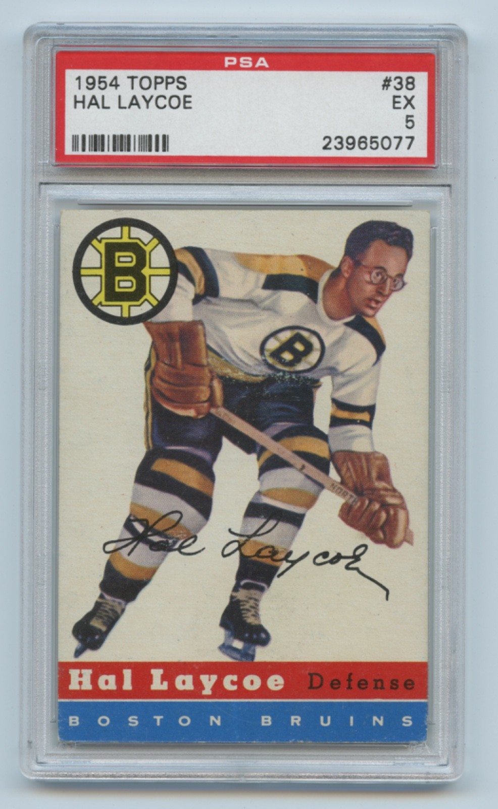 Hal Laycoe #38 Hockey Cards 1954 Topps trading card — raw and PSA graded price guide