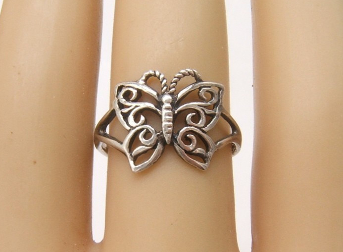 Vtg Sterling Silver Ring Butterfly Open Work Design Size 8