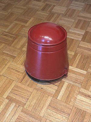 Vintage Red Galvanized Metal Fire Bucket w/ Rounded Bottom