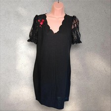 Black Formal Knee Length Lace Embroidery Dress Sz 10 gothic alternative rock 
