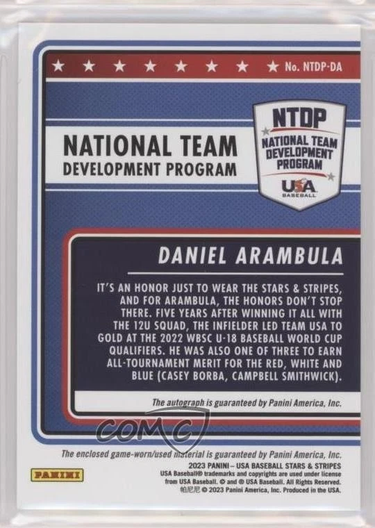 2023 USA Baseball Stars & Stripes Materials Daniel Arambula (Black Ink) Auto - Image 2 of 2