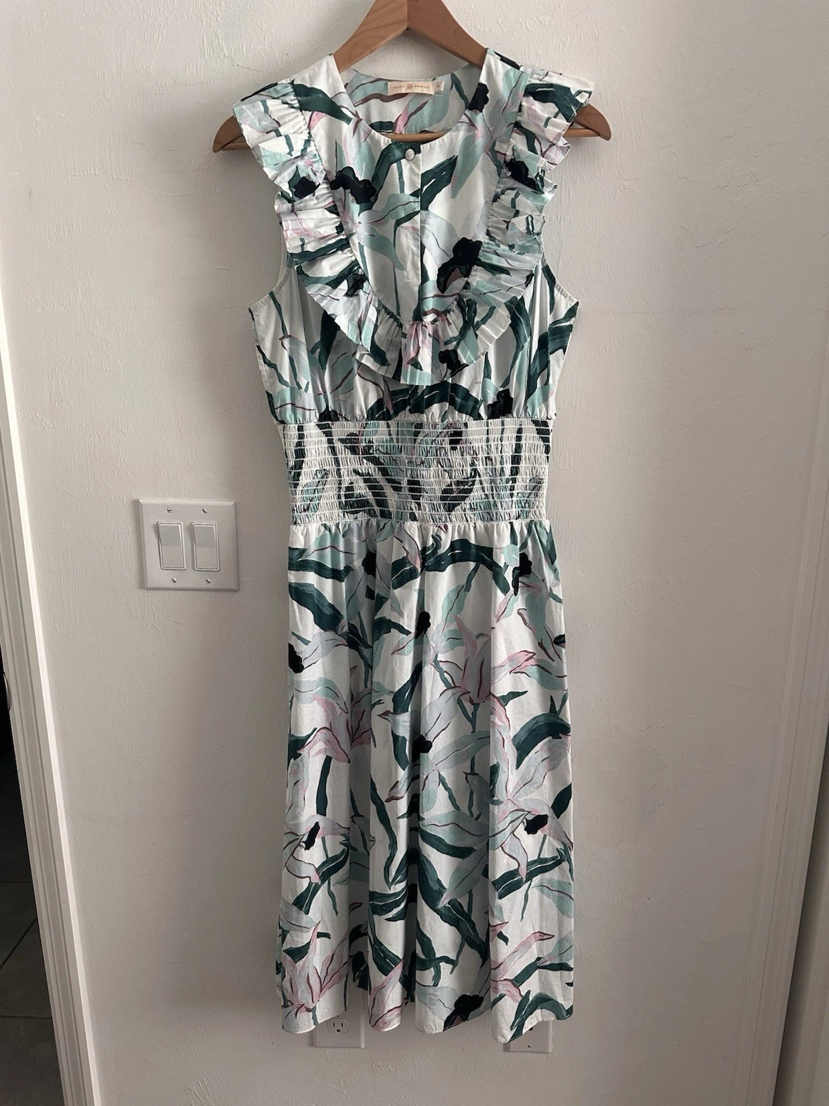 Abito midi Tory Burch floreale stampa fumè avorio deserto taglia M