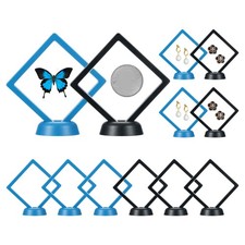 12Pcs 3.5x3.5" 3D Floating Frame Display Stand, PE Film with Base, Black Blue