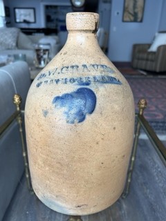 Stoneware jug D. W. Graves from Westmoreland NY 1850 1875.