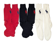 Vintage Y2K Polo Ralph Lauren 3-Pack Embroidered Big Pony Socks Red White Blue