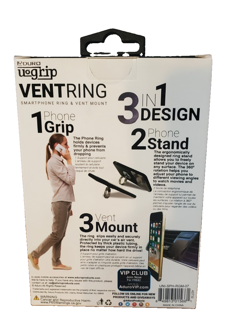 Aduro u-grip Ventring Phone Ring Stand Vent Mount UNI-SPH-RGM-07 New | eBay