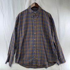 Drysdales Button Down Shirt Mens XL Blue Brown Plaid Long Sleeve USA Made