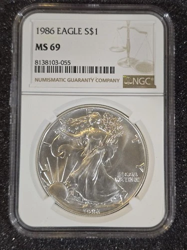 1986 American Silver Eagle Coin - NGC MS69