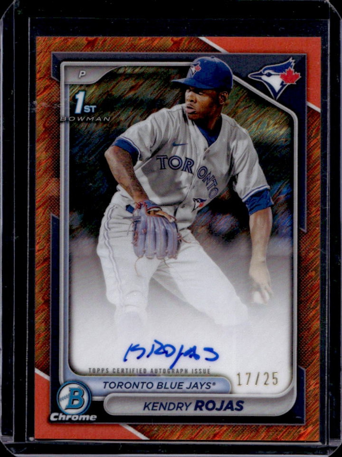 2024 Bowman Chrome Kendry Rojas Auto Orange Shimmer Refractor 1st #/25 Blue Jays