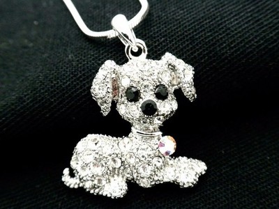 Pendant Necklace Puppy Dog White Gold Plated Swarovski Crystal Elements