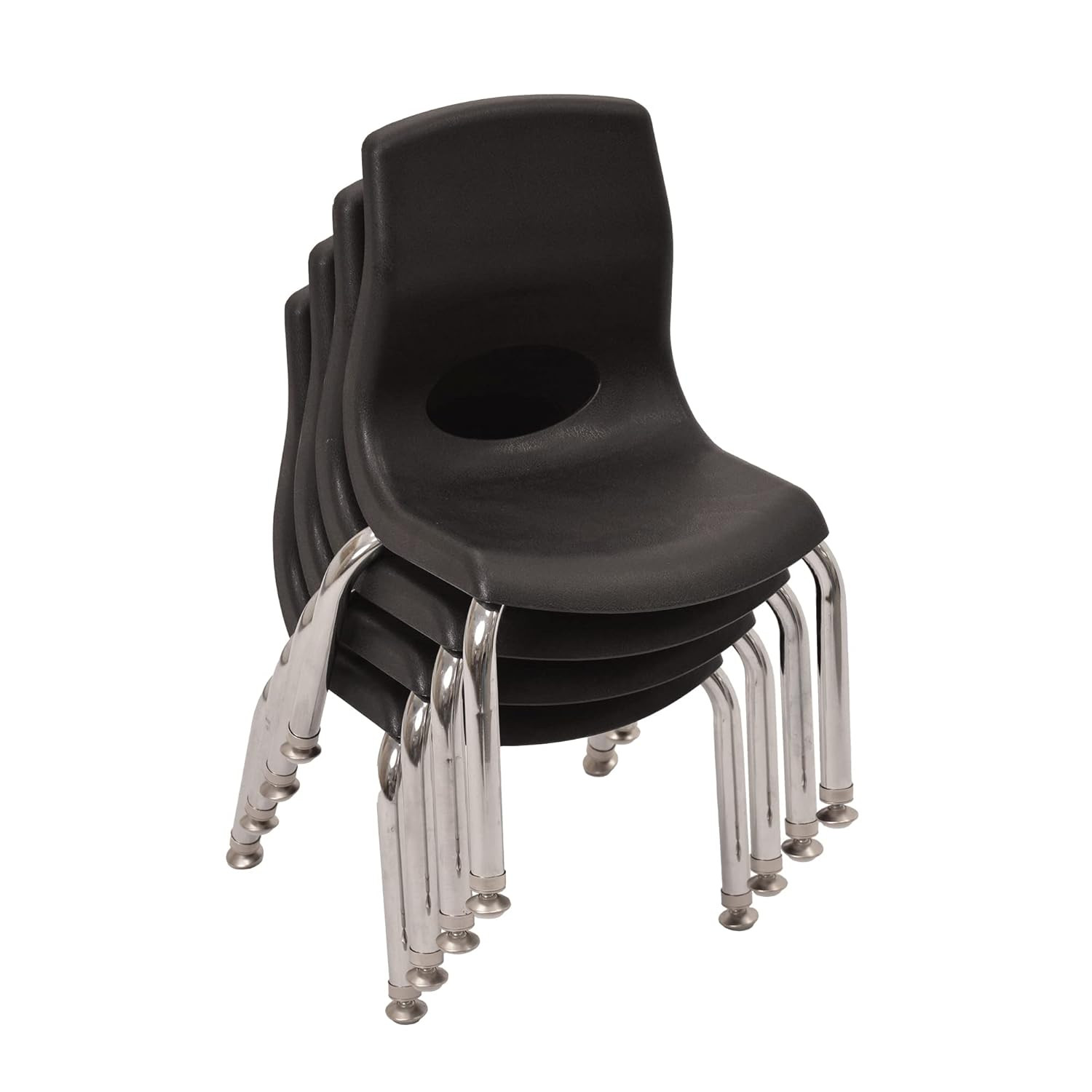 Children's Factory 8" H Flexible Seating Chair, 4 Pack, Black & Chrome Legs